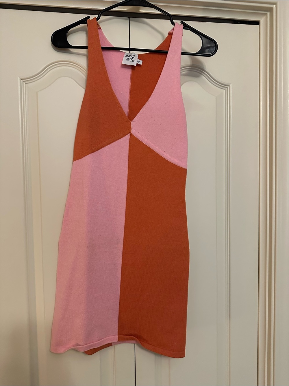 Princess Polly Pink and Orange Colorblock V-Neck Mini Dress